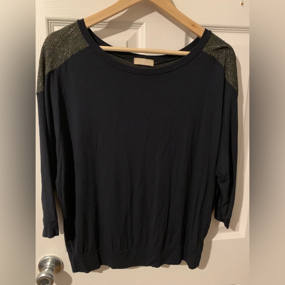 Black 3/4 sleeve top glitter shirt
